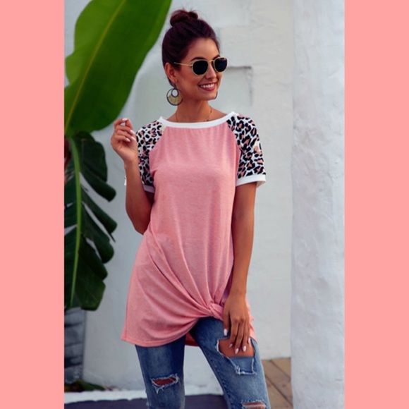 Twisted Pink Heather Leopard Raglan SZ L! NEW! - Picture 3 of 9